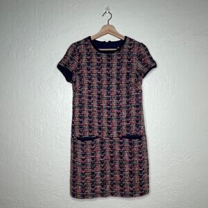 Shoshanna Women’s Plaid Twee Sheath Dress Cap Sleeve Front Pockets Size 8